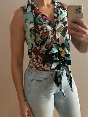 bebe Teal Multi Tie-Front Sleeveless Camisole